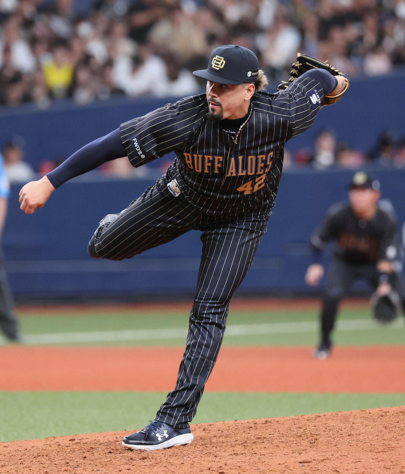 オリックス対ロッテ　最後を締めたマチャドは20セーブを挙げ、レスリー氏の外国人守護神の球団セーブ記録を更新する（撮影・宮崎幸一）