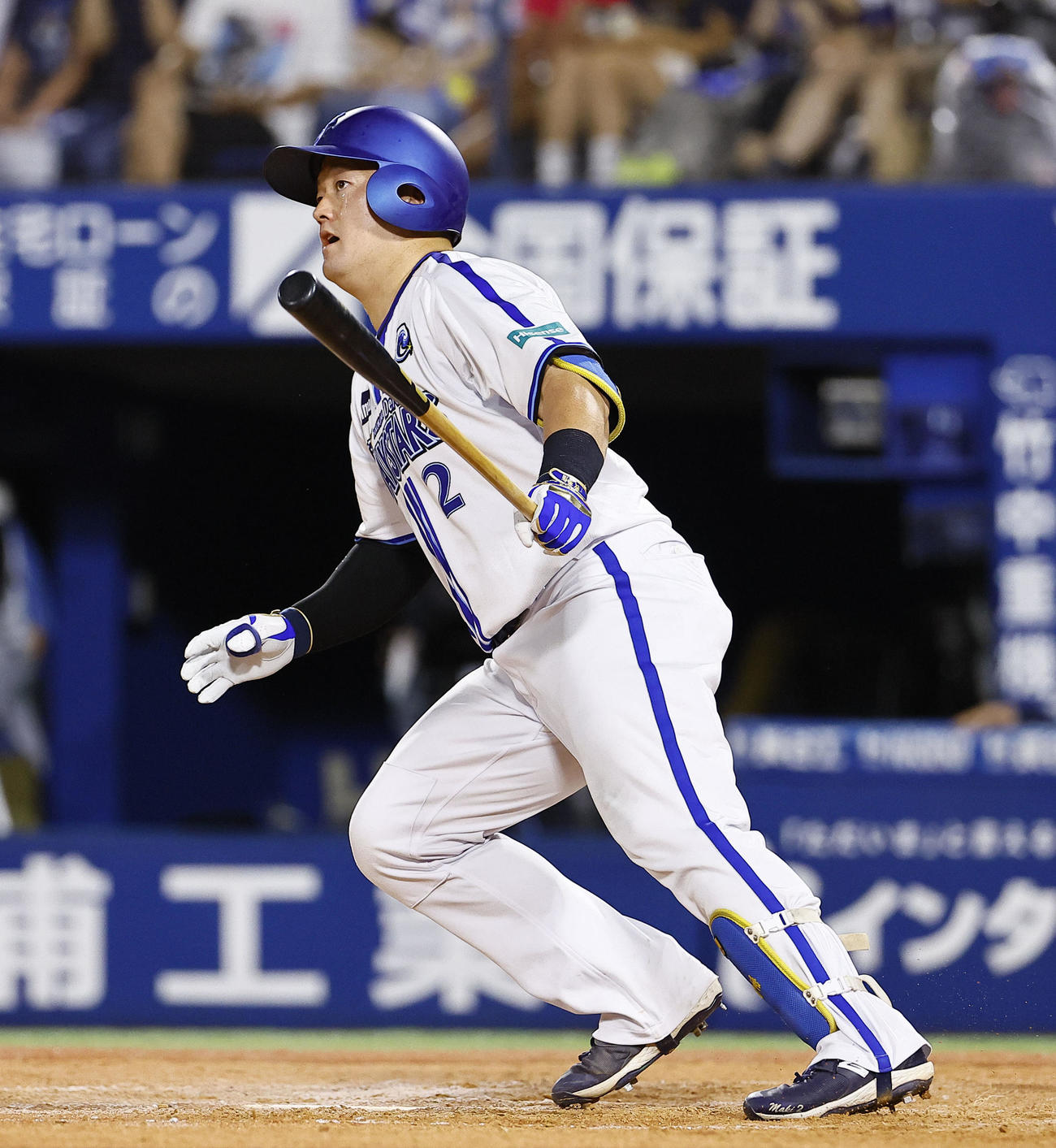 DeNA対阪神　8回裏DeNA1死三塁、牧は左前に適時打を放つ（撮影・藤尾明華）
