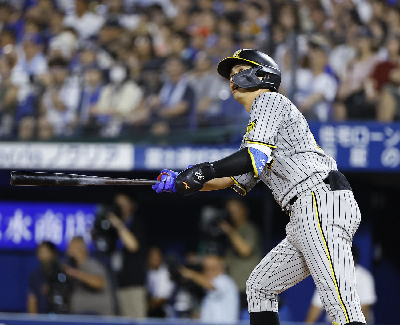 DeNA対阪神　6回表阪神1死、井上は左越えにプロ初本塁打を放つ（撮影・藤尾明華）