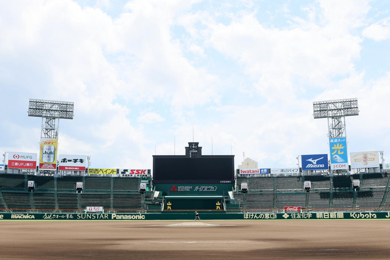 阪神対巨人　台風10号の影響により試合中止となった甲子園球場だが、グラウンドはいつも通り使える状態をキープ（撮影・加藤哉）
