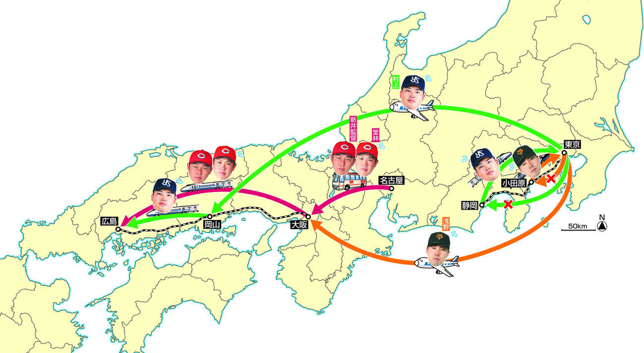 【イラスト】台風影響3球団の移動
