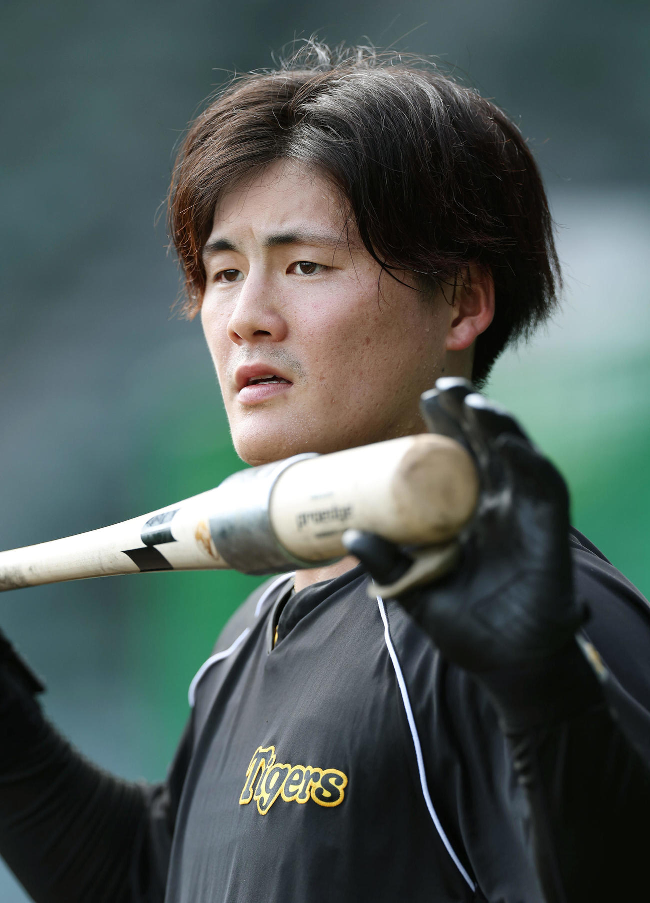 阪神対巨人　打撃練習に臨む阪神前川（撮影・前田充）