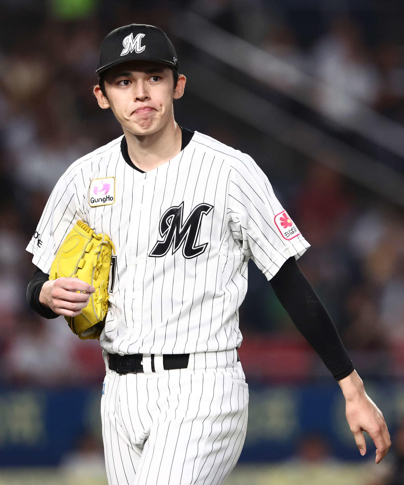 ロッテ対ソフトバンク　1回表を抑える佐々木朗（撮影・河田真司）