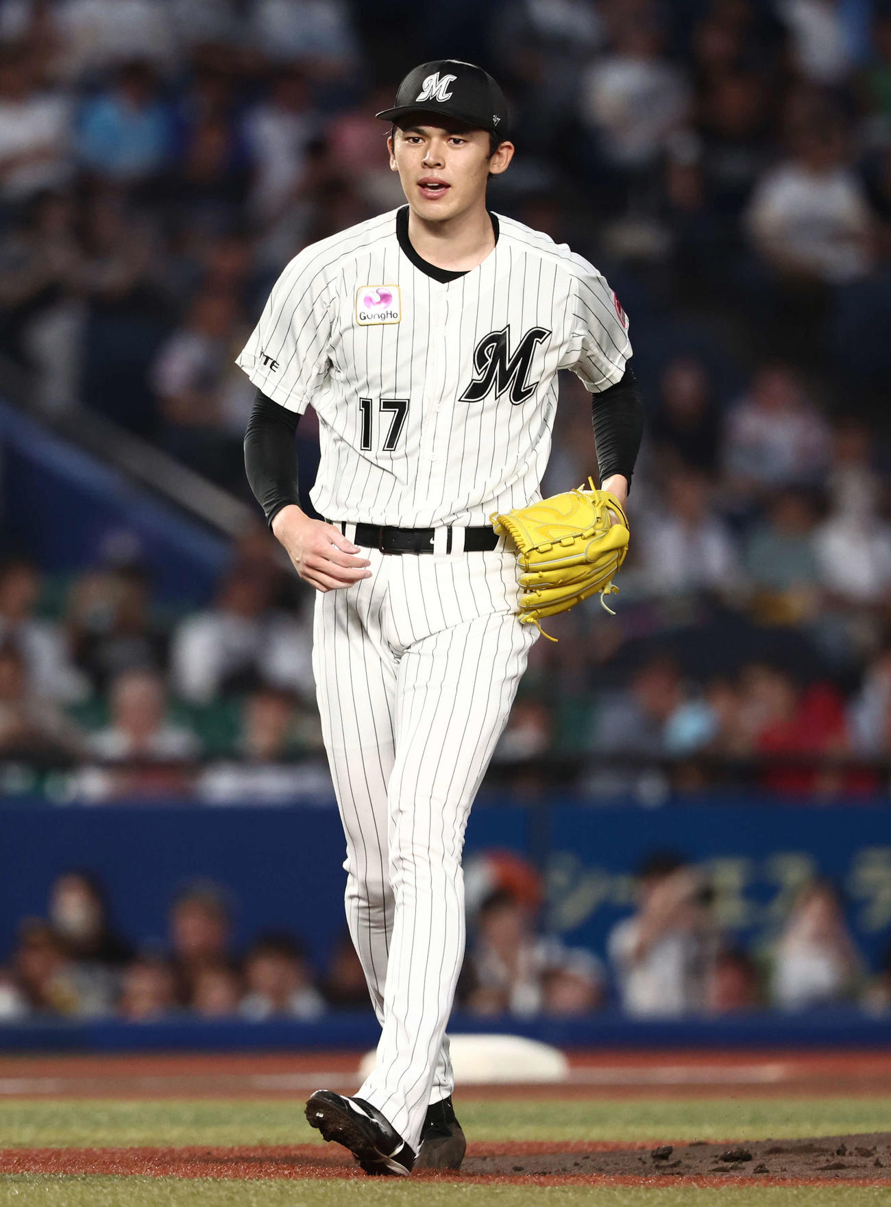ロッテ対ソフトバンク　1回表を抑える佐々木朗（撮影・河田真司）
