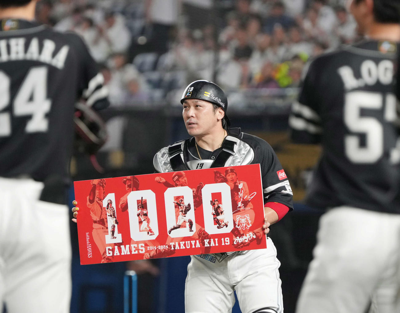 ロッテ対ソフトバンク　プロ入り通算1000試合出場を達成したソフトバンク甲斐（撮影・小沢裕）