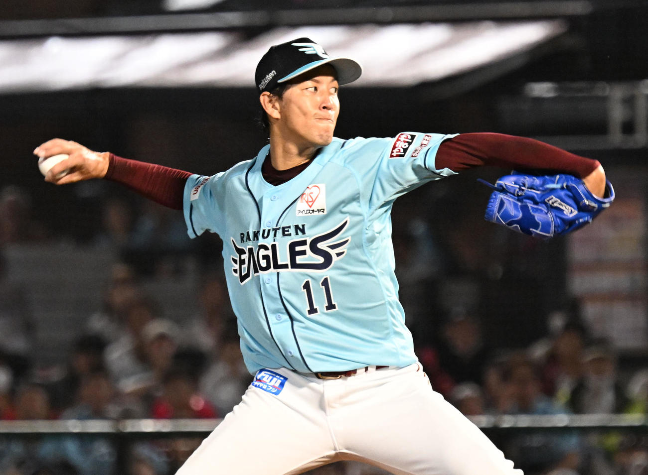 楽天対オリックス　オリックス戦に先発した楽天岸（撮影・千葉一成）