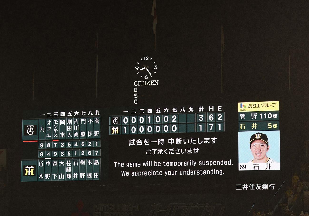 阪神対巨人　雨天の為、中断となった（撮影・上田博志）