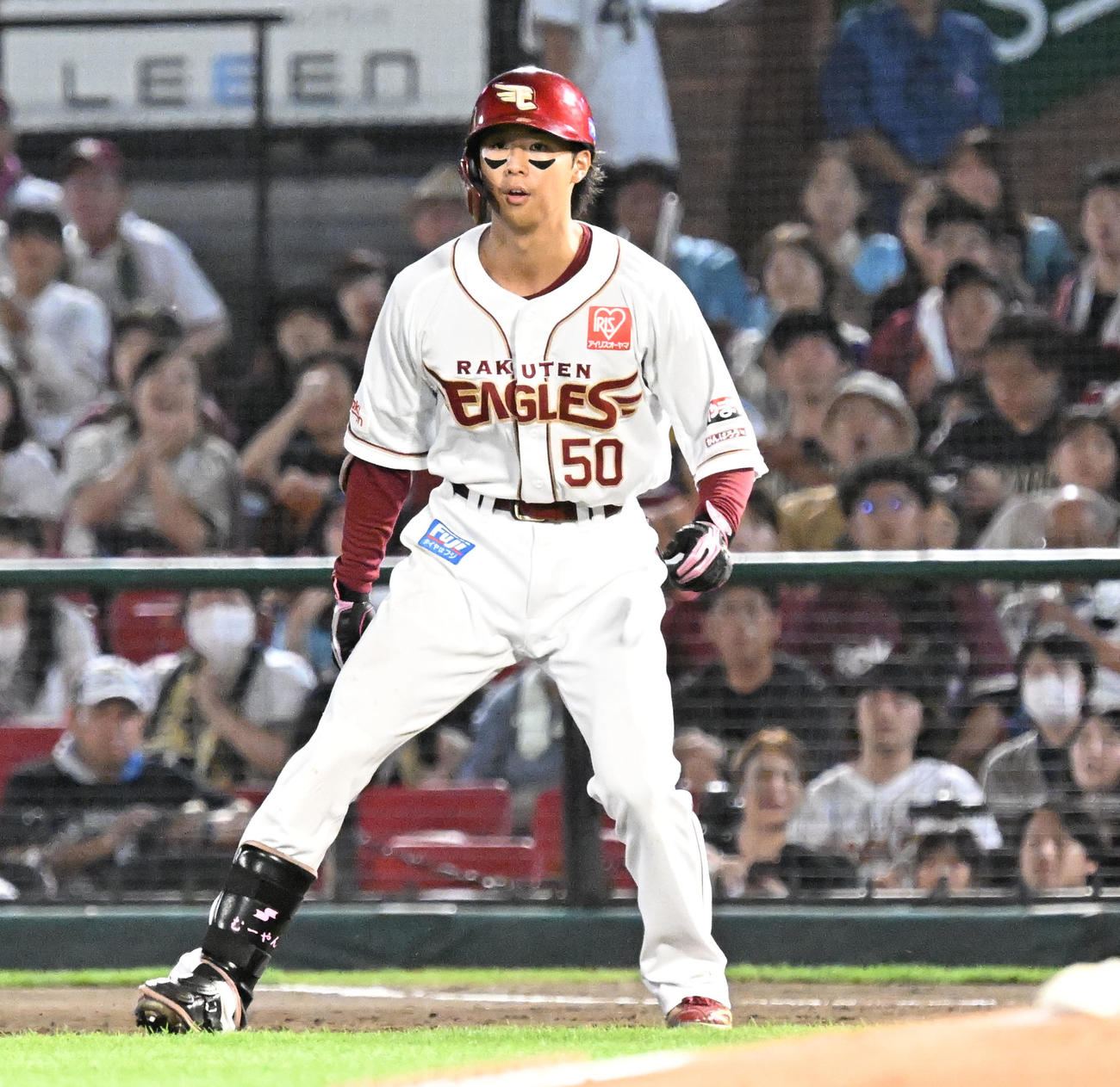 楽天対オリックス　6回裏2死一塁、右前打を放った武藤（撮影・千葉一成）