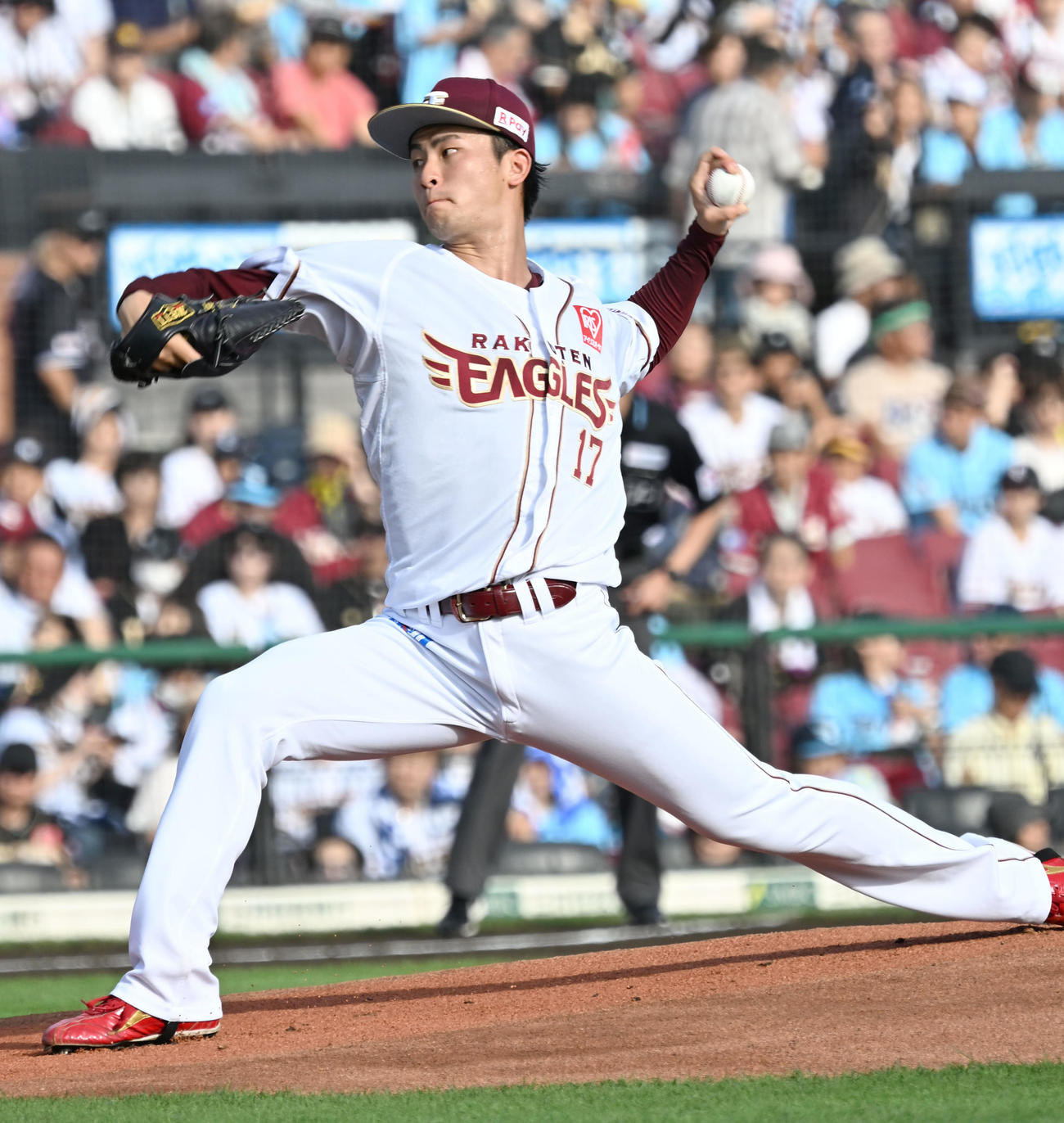 楽天対オリックス　オリックス戦に先発した楽天古謝（撮影・千葉一成）