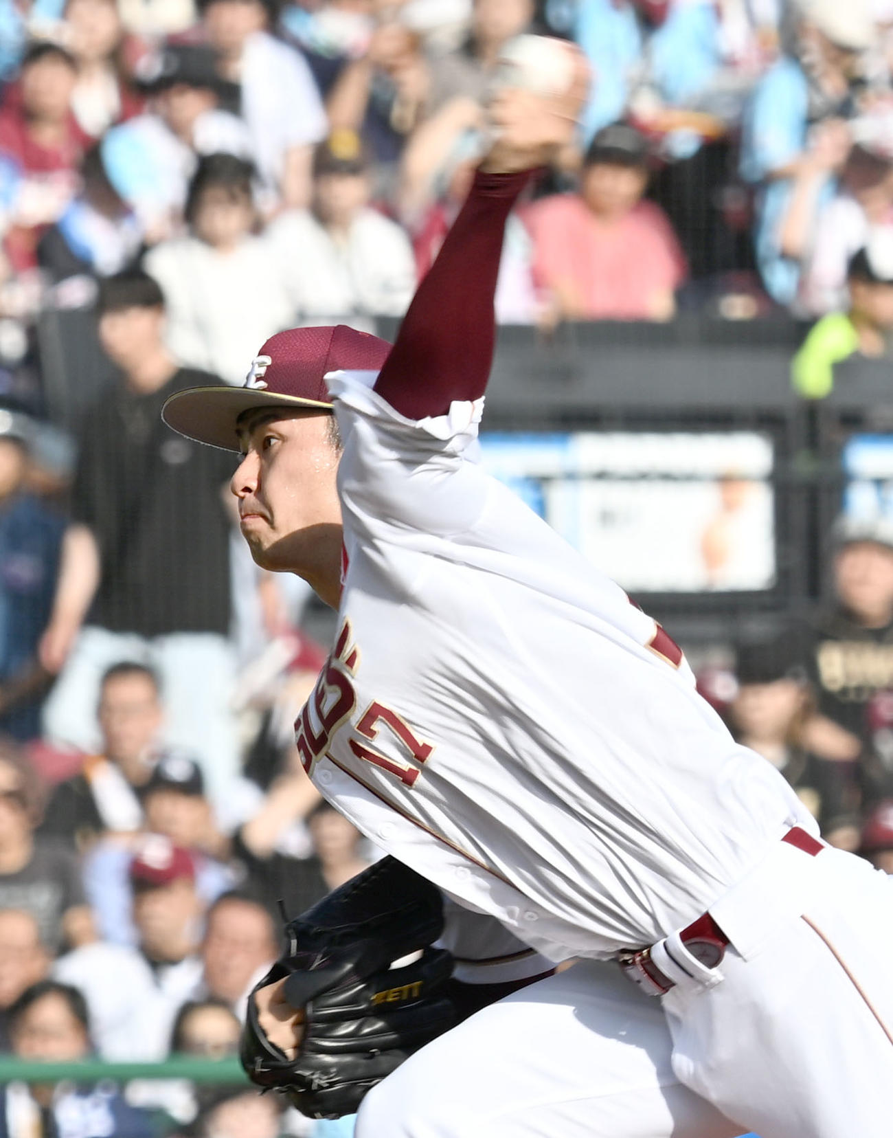 楽天対オリックス　オリックス戦に先発した楽天古謝（撮影・千葉一成）