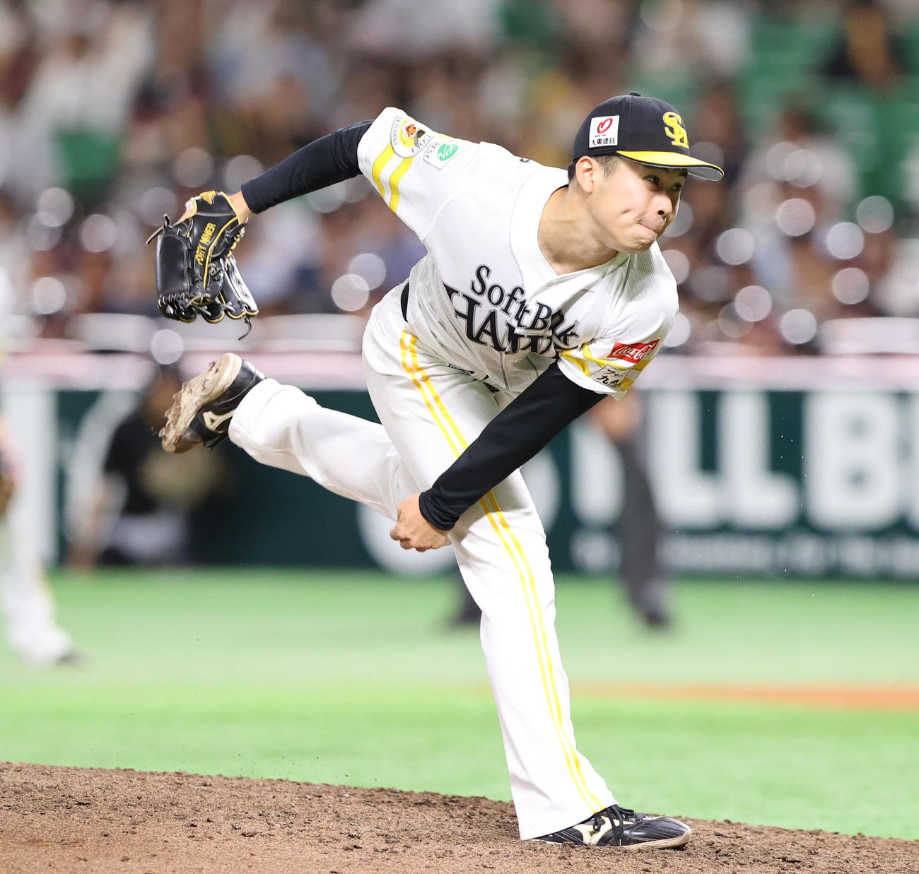 ソフトバンク対日本ハム　5番手で登板した松本晴（撮影・鬼束羽瑠菜）