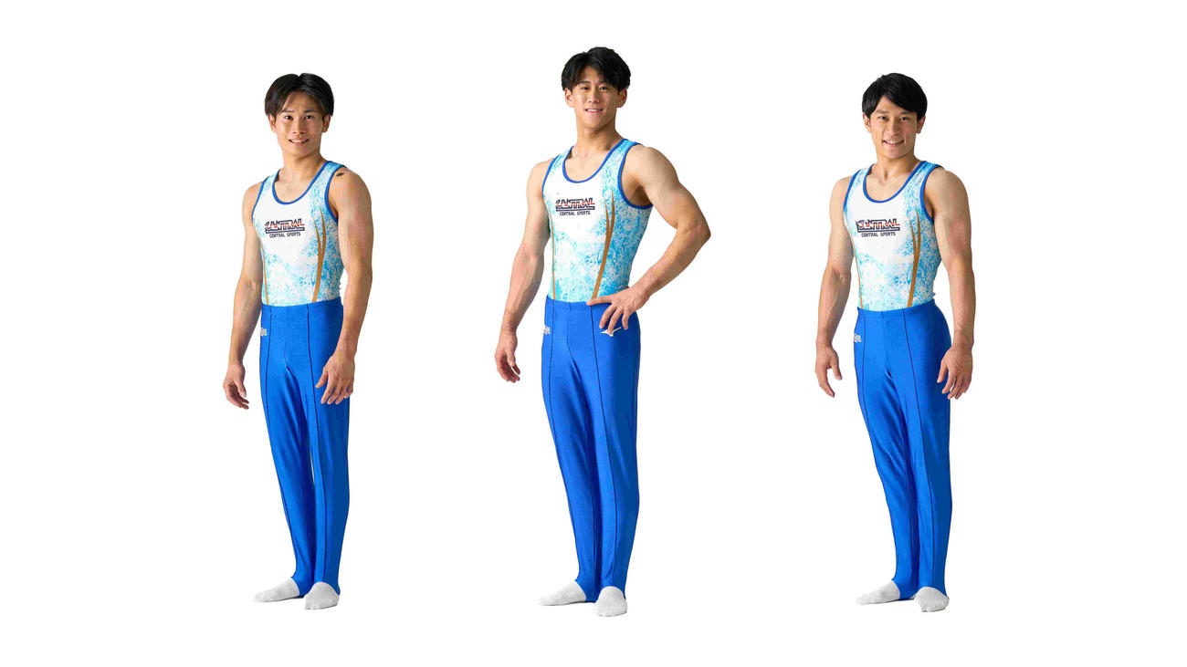パリ五輪体操男子日本代表の左から萱、橋本、谷川（球団提供）