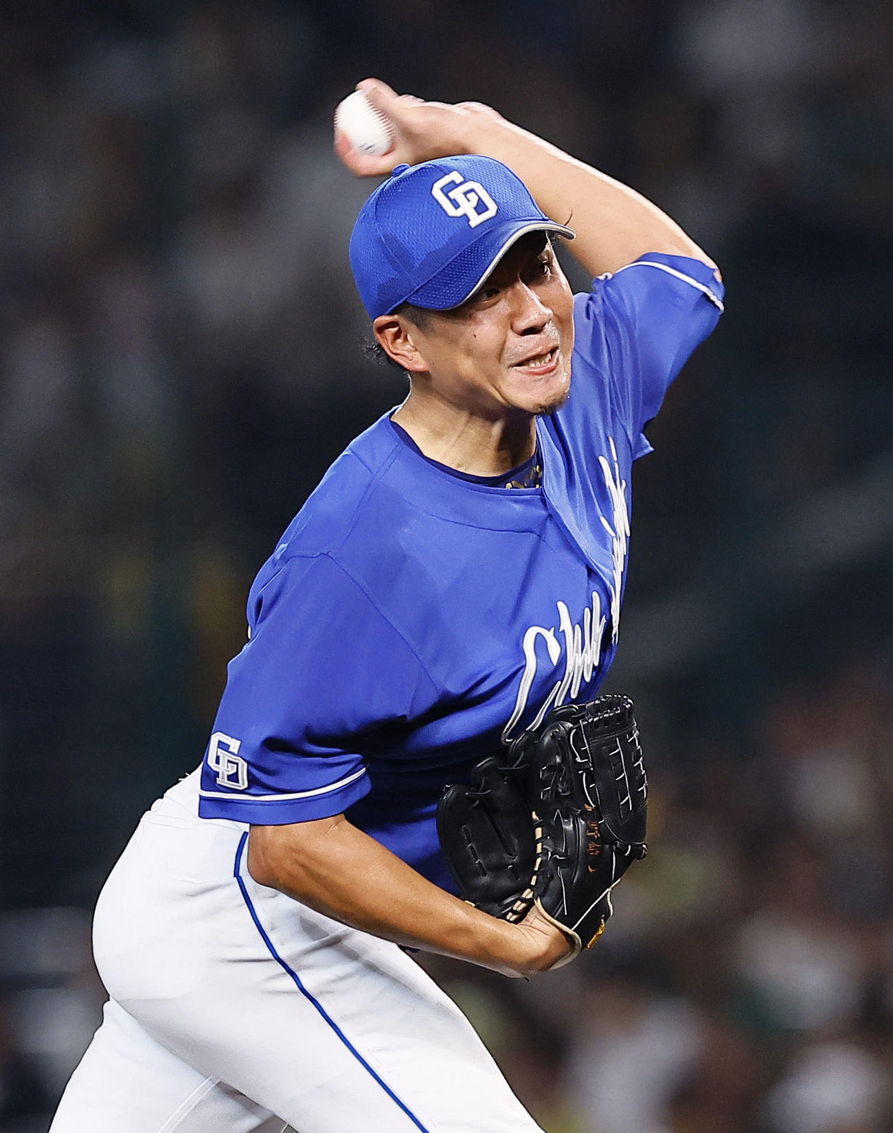 阪神対中日　5回、力投する中日大野雄（撮影・藤尾明華）