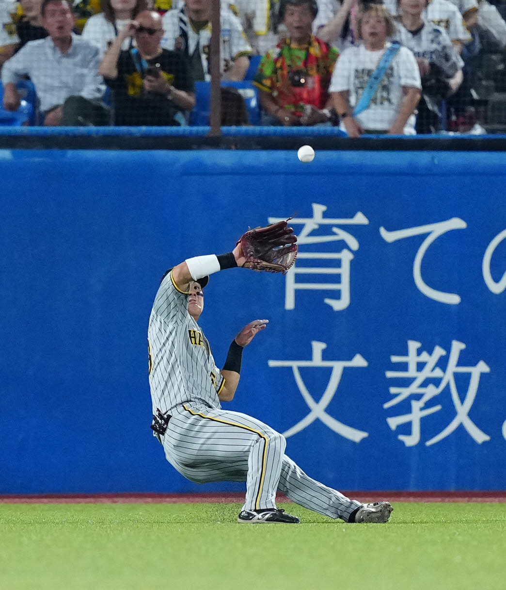 ヤクルト対阪神　1回裏ヤクルト無死、二塁打となった西川の打球を捕球できなかった左翼手前川（撮影・江口和貴）