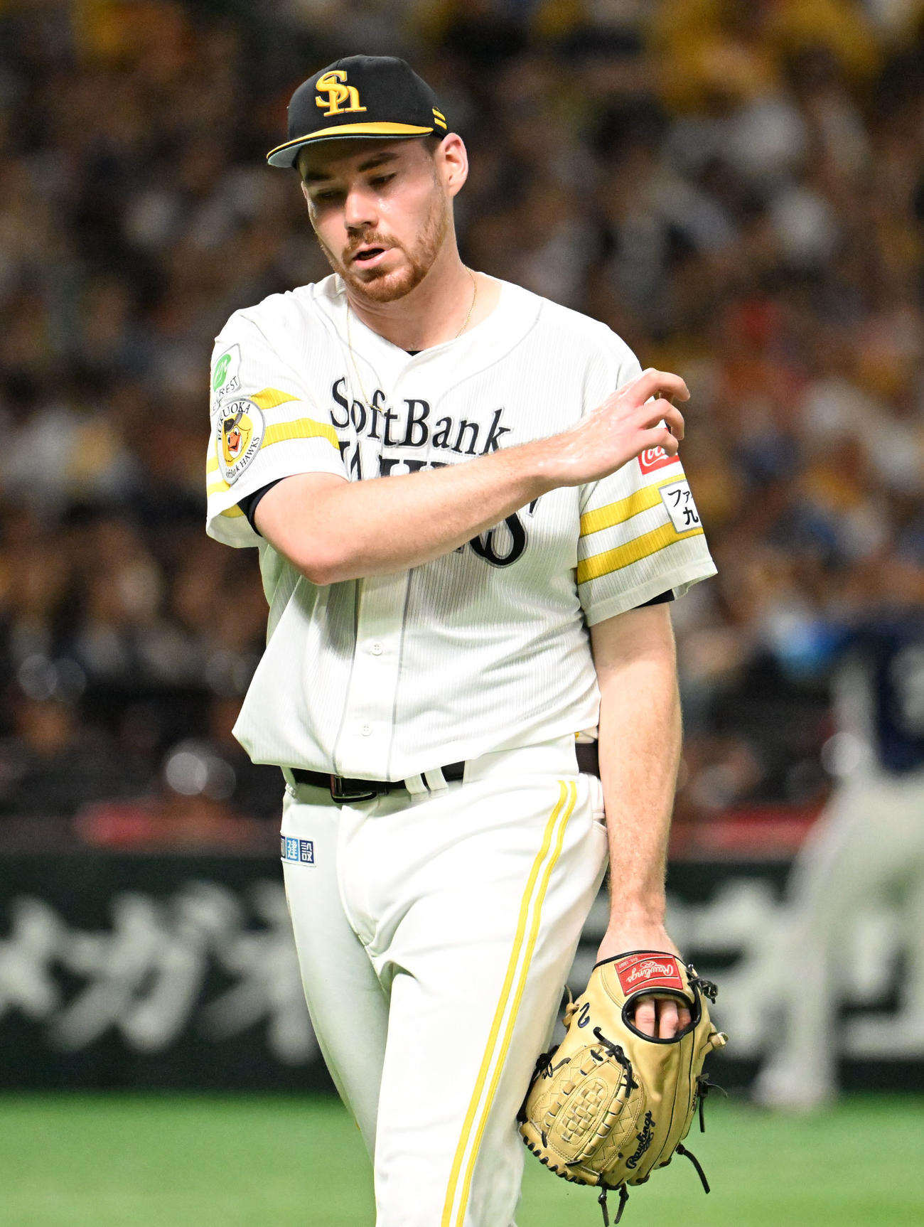 ソフトバンク対西武　1回表、初回に失点を許し厳しい表情でベンチに引き上げるスチュワート（撮影・林敢治）