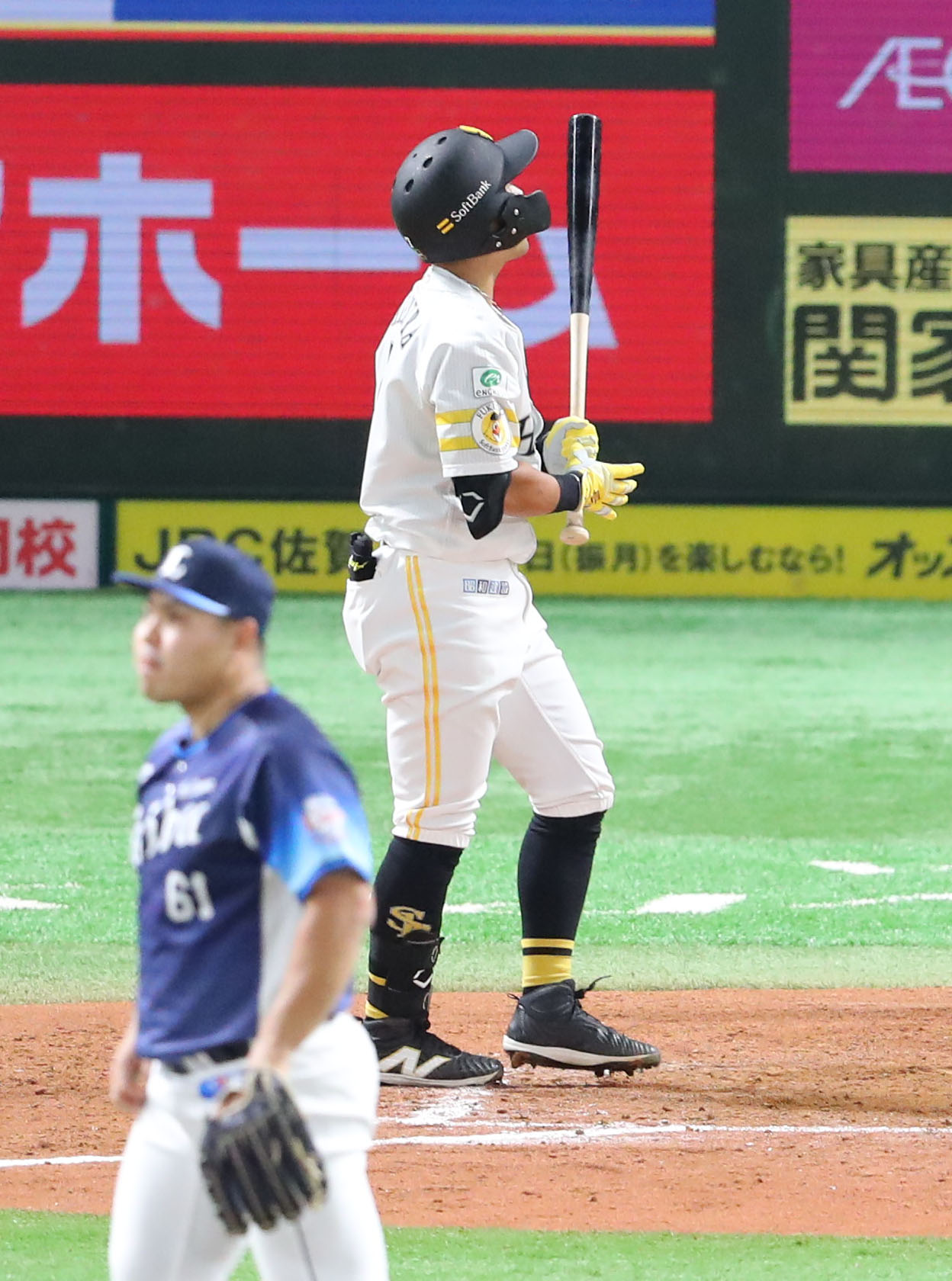ソフトバンク対西武　8回裏ソフトバンク1死、中村晃は見逃しの三振に終わる（撮影・梅根麻紀）