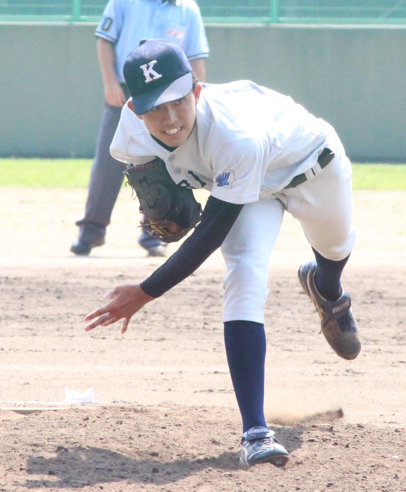 福工大対九共大　5回無安打無失点と力投した九共大・田中（撮影・菊川光一）