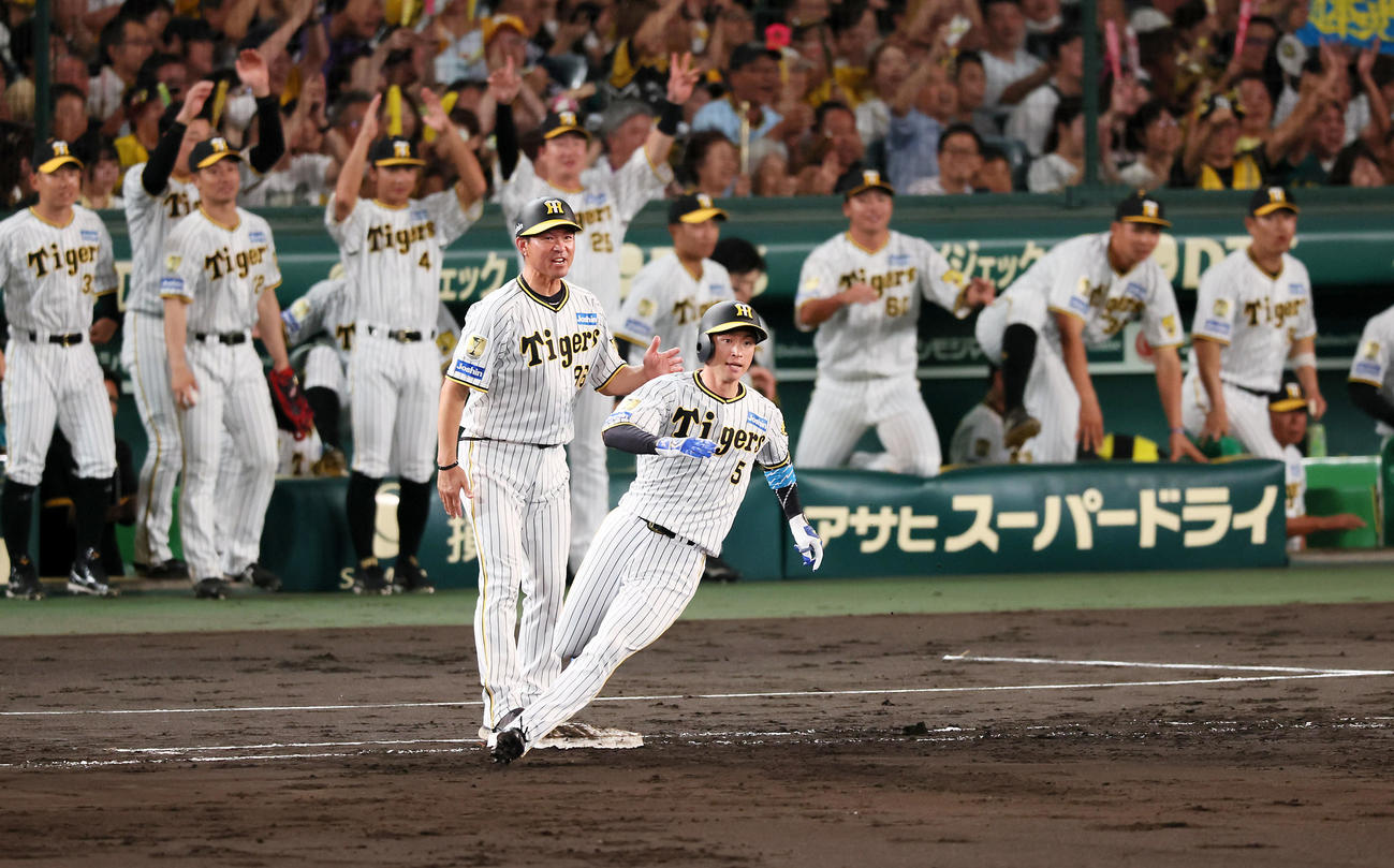 阪神対広島　4回裏阪神2死二、三塁、近本は勝ち越し適時打を放つ（撮影・加藤哉）