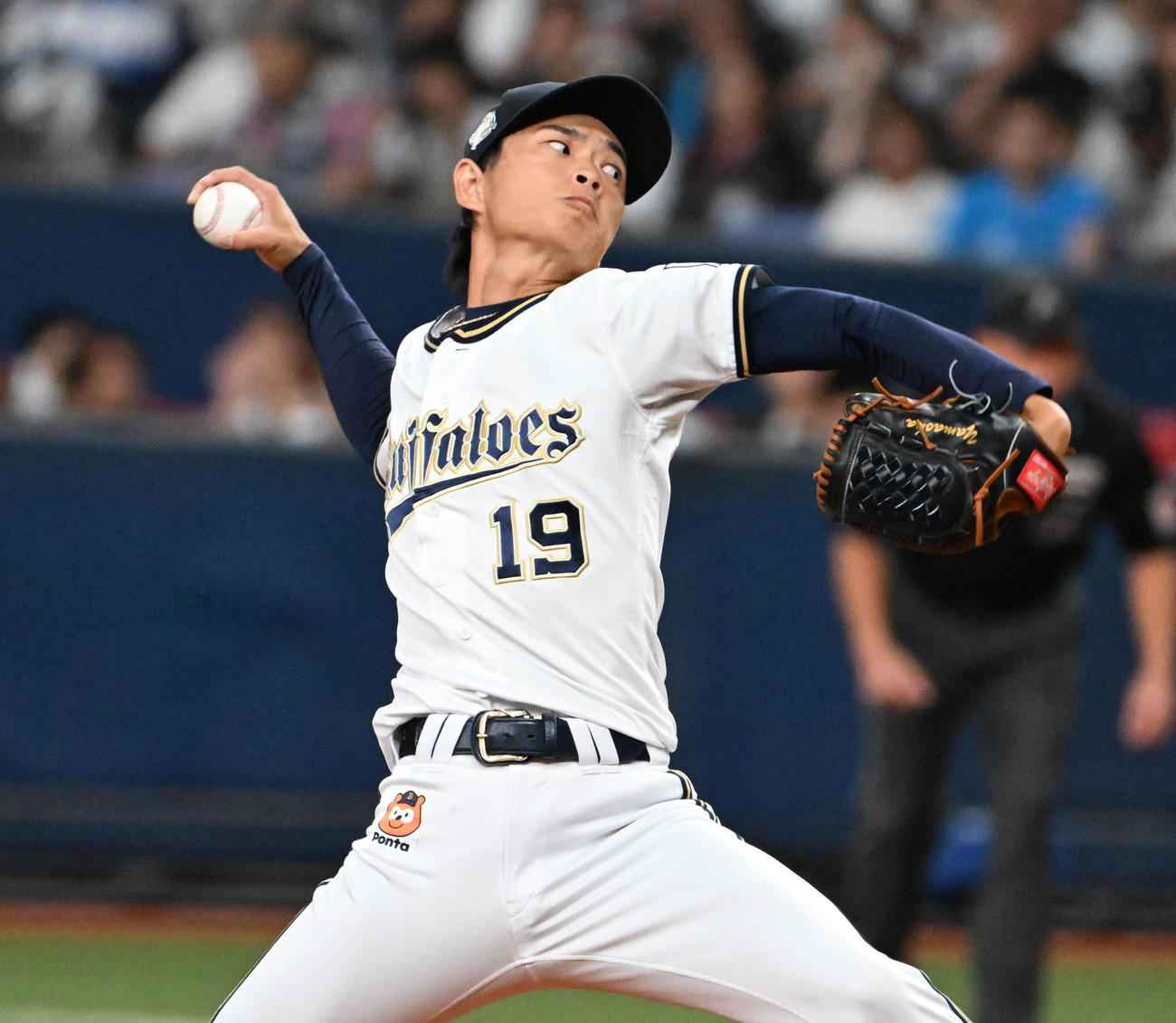 オリックス対ソフトバンク　オリックス3番手の山岡（撮影・石井愛子）