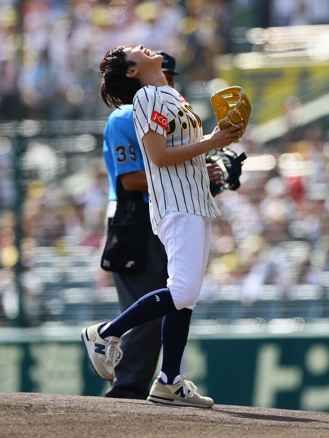 阪神対ヤクルト　始球式を行うフリーアナウンサー有働由美子（撮影・上山淳一）