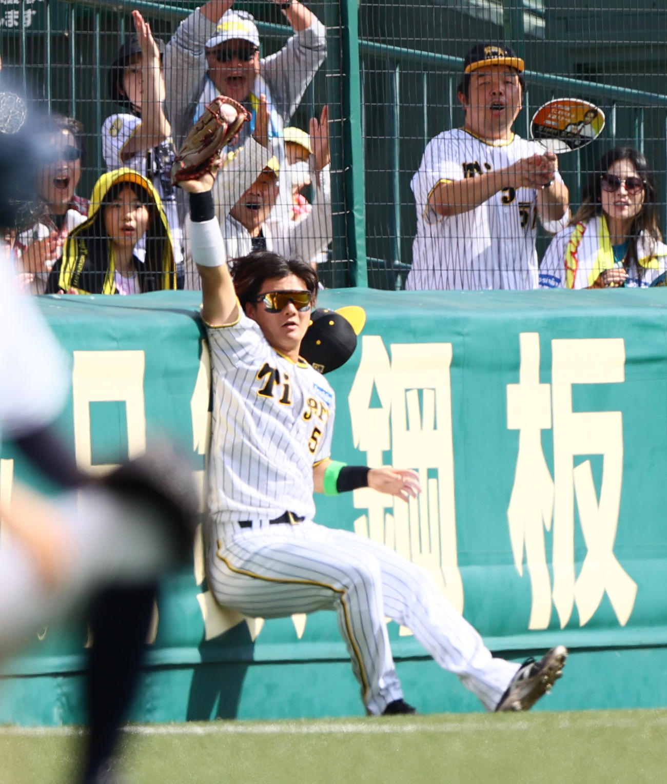 阪神対ヤクルト　1回表ヤクルト2死満塁、左翼手前川は増田の飛球を好捕する（撮影・上山淳一）