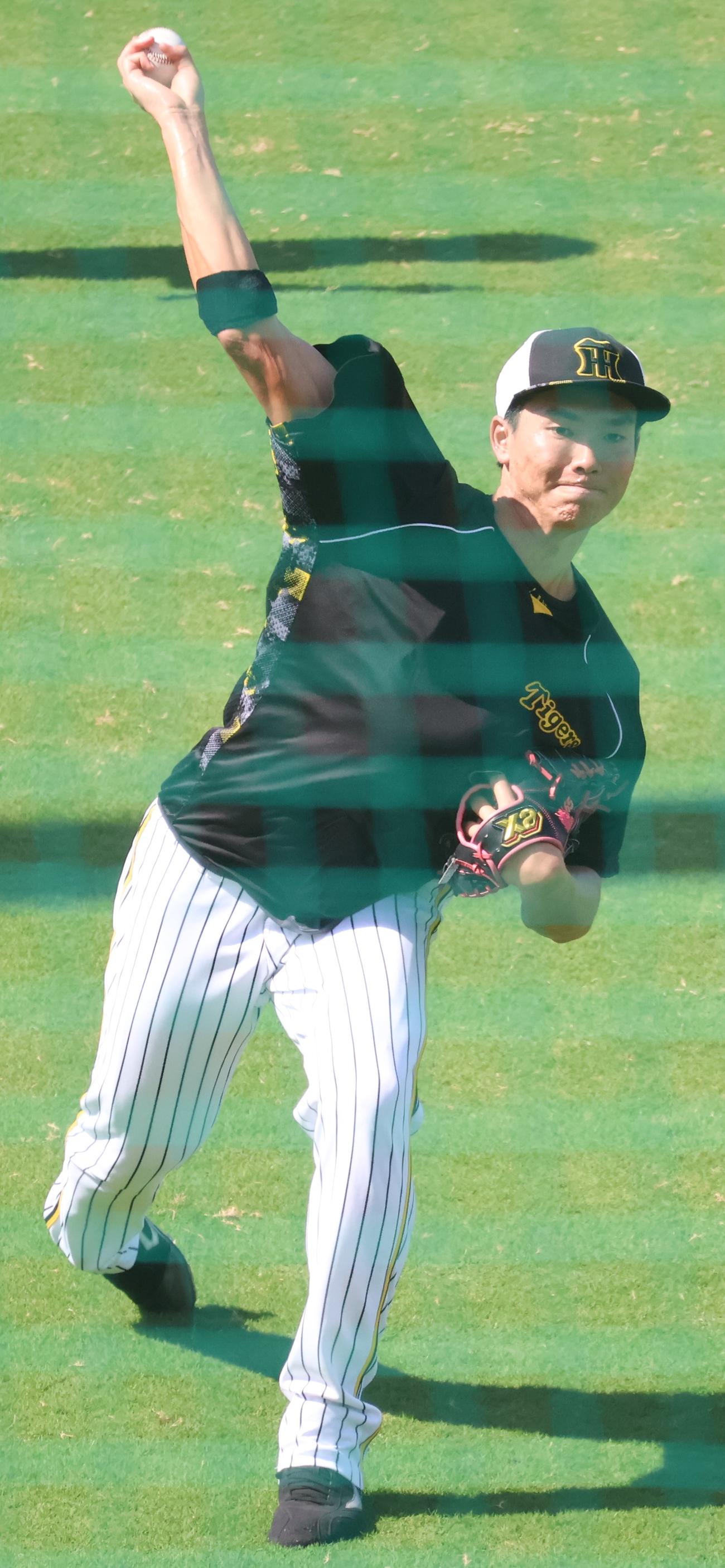 鳴尾浜でキャッチボールを行う阪神の湯浅京己（撮影・塚本光）