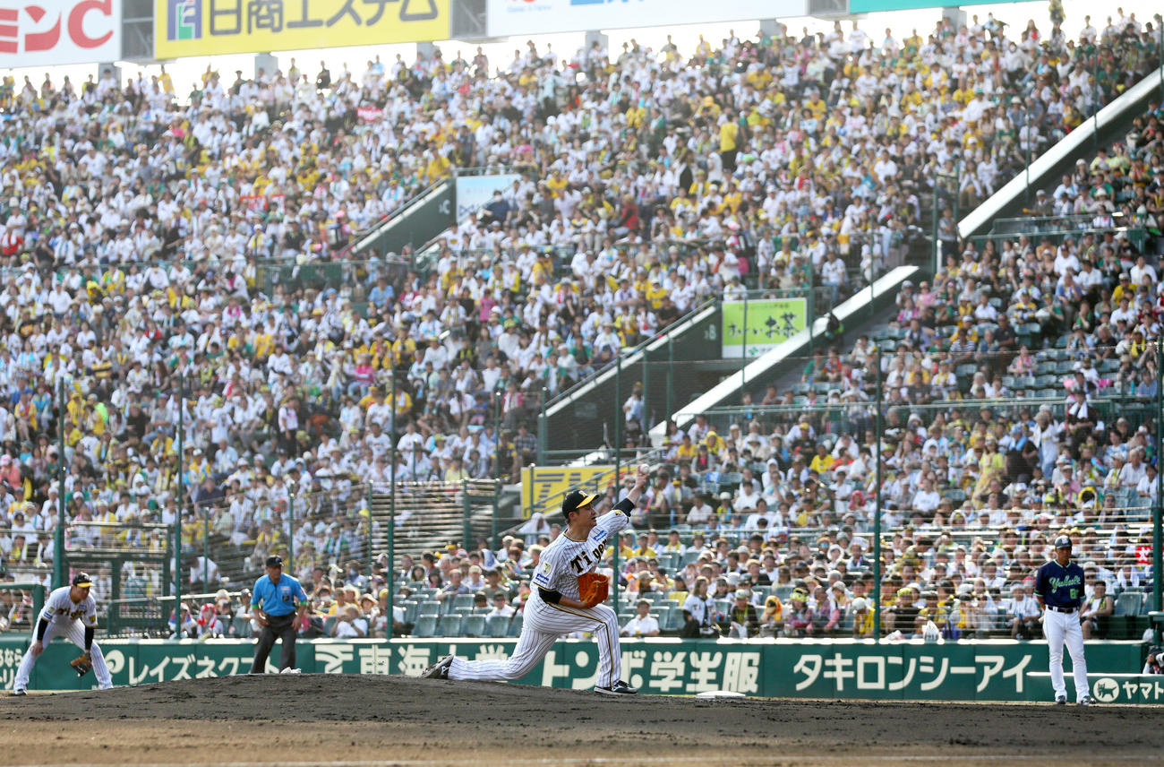 阪神対ヤクルト　6回表、力投する阪神先発の大竹（撮影・上山淳一）