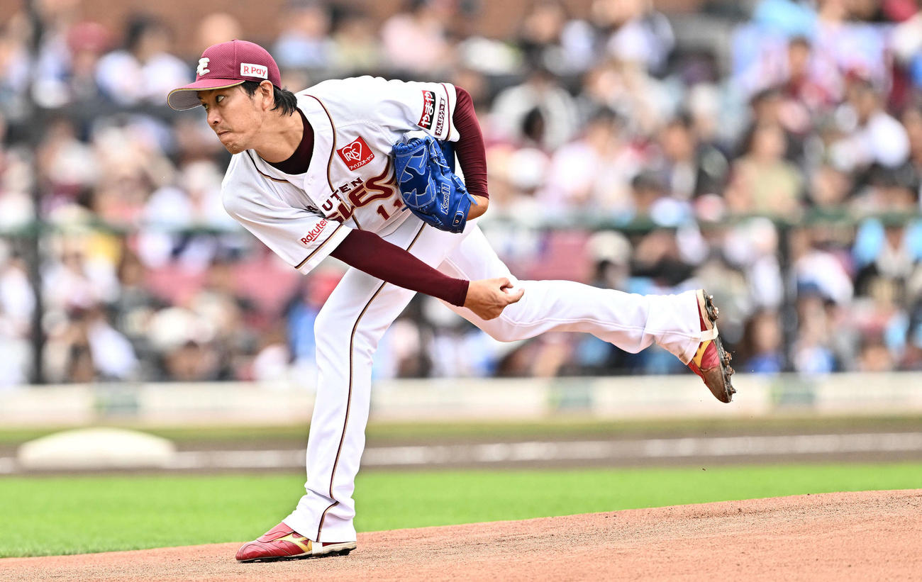 楽天対日本ハム　楽天先発の岸（撮影・滝沢徹郎）