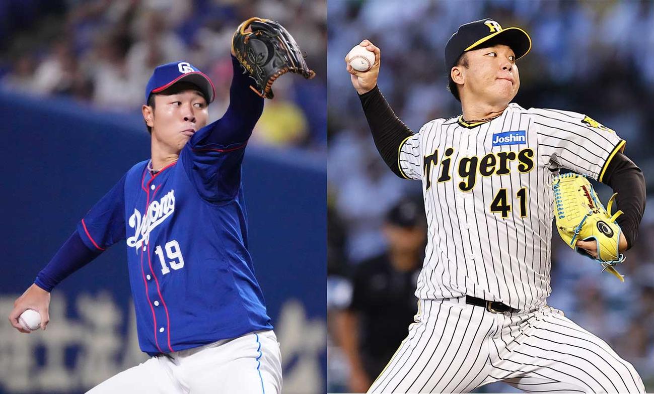 中日高橋宏斗（左）と阪神村上頌樹