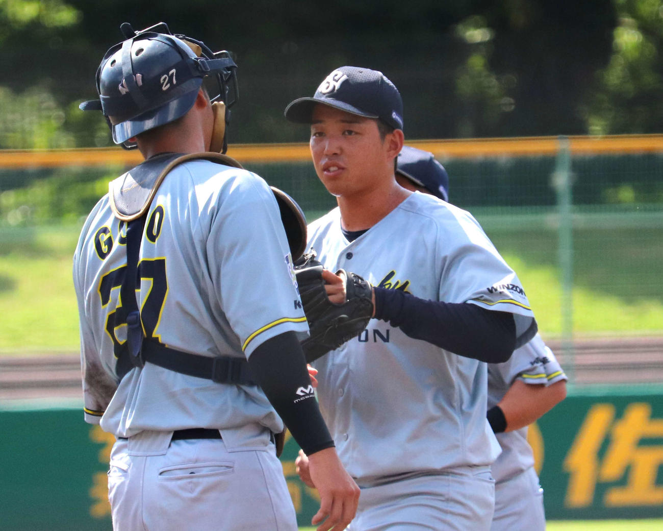 ミキハウスとの代表決定戦　1失点完投勝利を飾った、日本新薬の遠藤（撮影・中島麗）