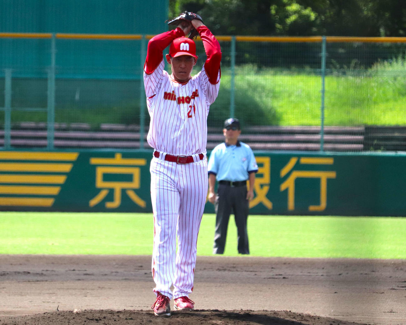 日本新薬との代表決定戦　先発した、ミキハウスの桜井（撮影・中島麗）