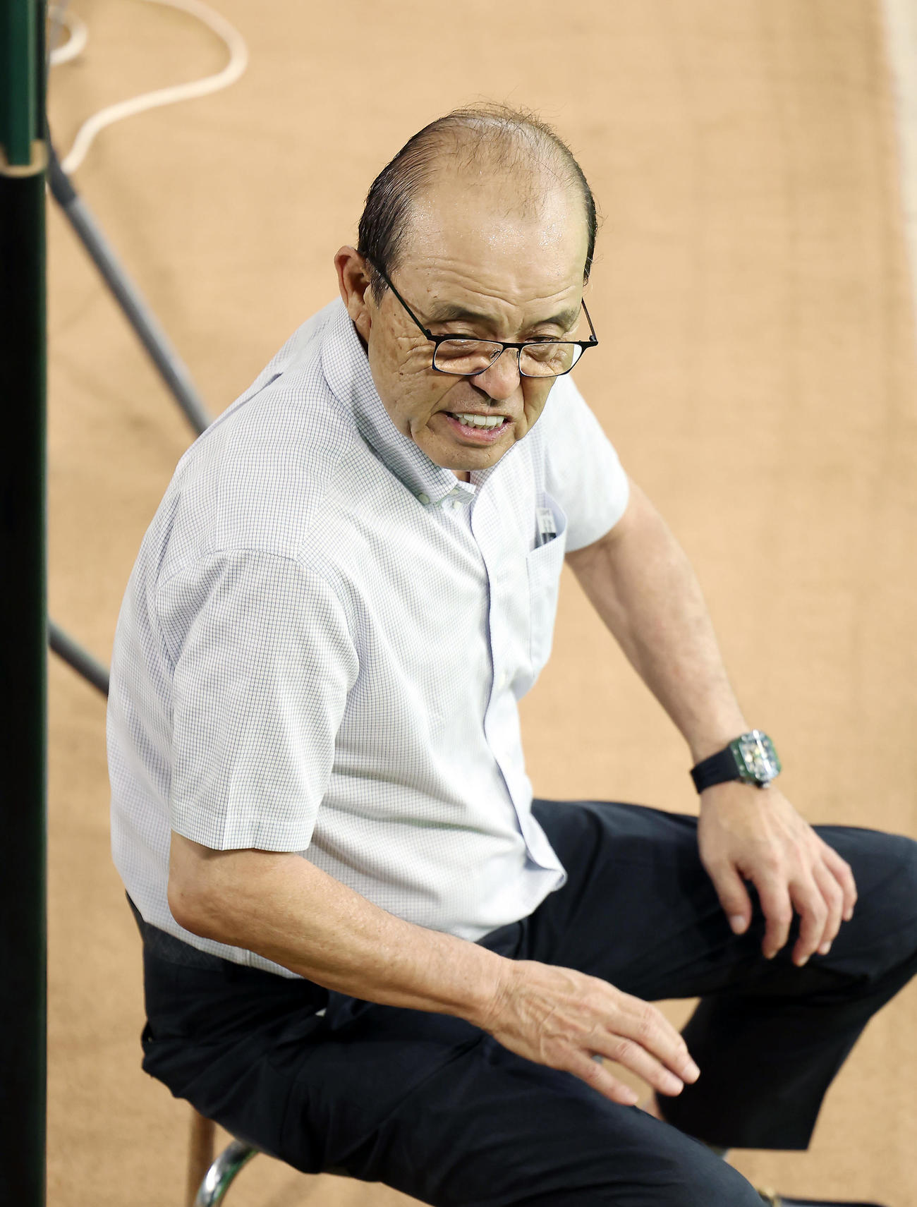 練習を見守った阪神岡田監督（撮影・前田充）