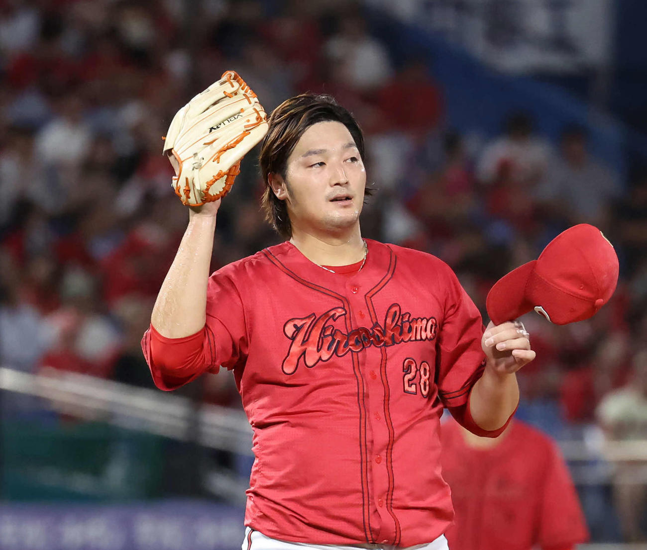 ヤクルト対広島　2回裏ヤクルト無死、山田に同点本塁打を打たれた先発床田（撮影・丹羽敏通）