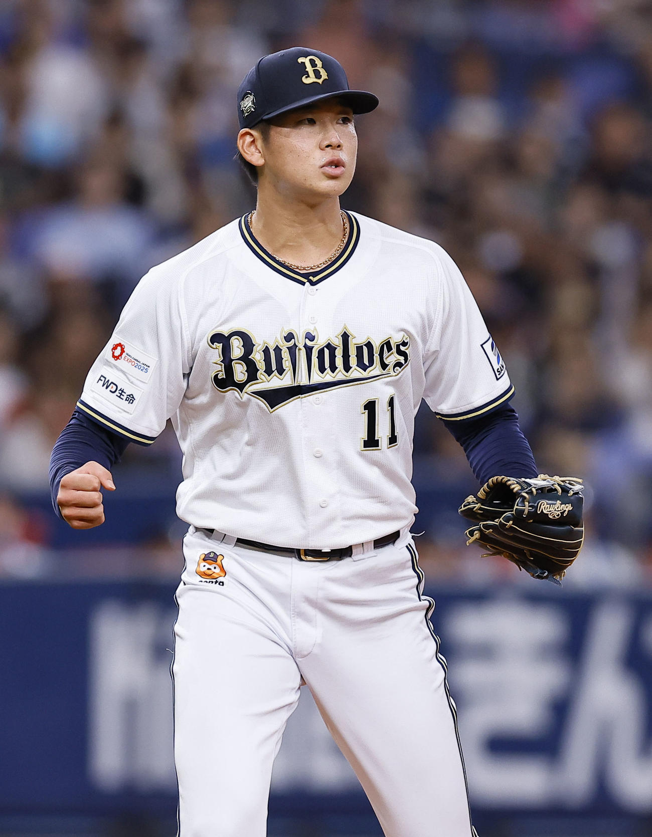 オリックス対日本ハム　1回を3者連続三振に仕留め、ガッツポーズをするオリックス山下（撮影・藤尾明華）
