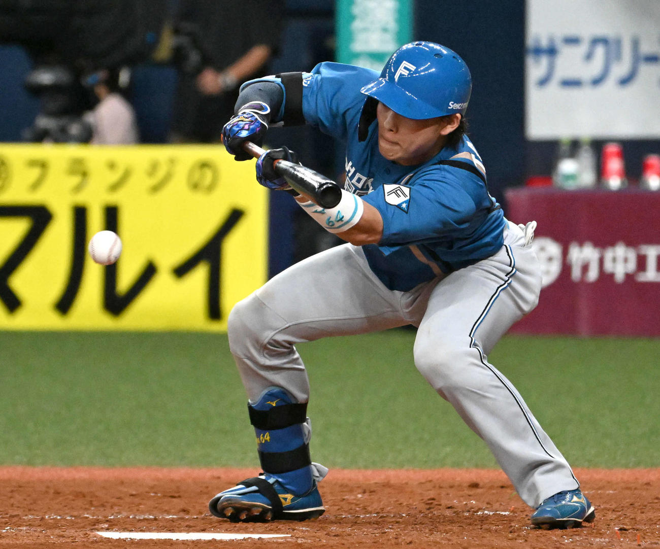 オリックス対日本ハム　5回表日本ハム1死一、三塁、田宮はスクイズを決める（撮影・石井愛子）