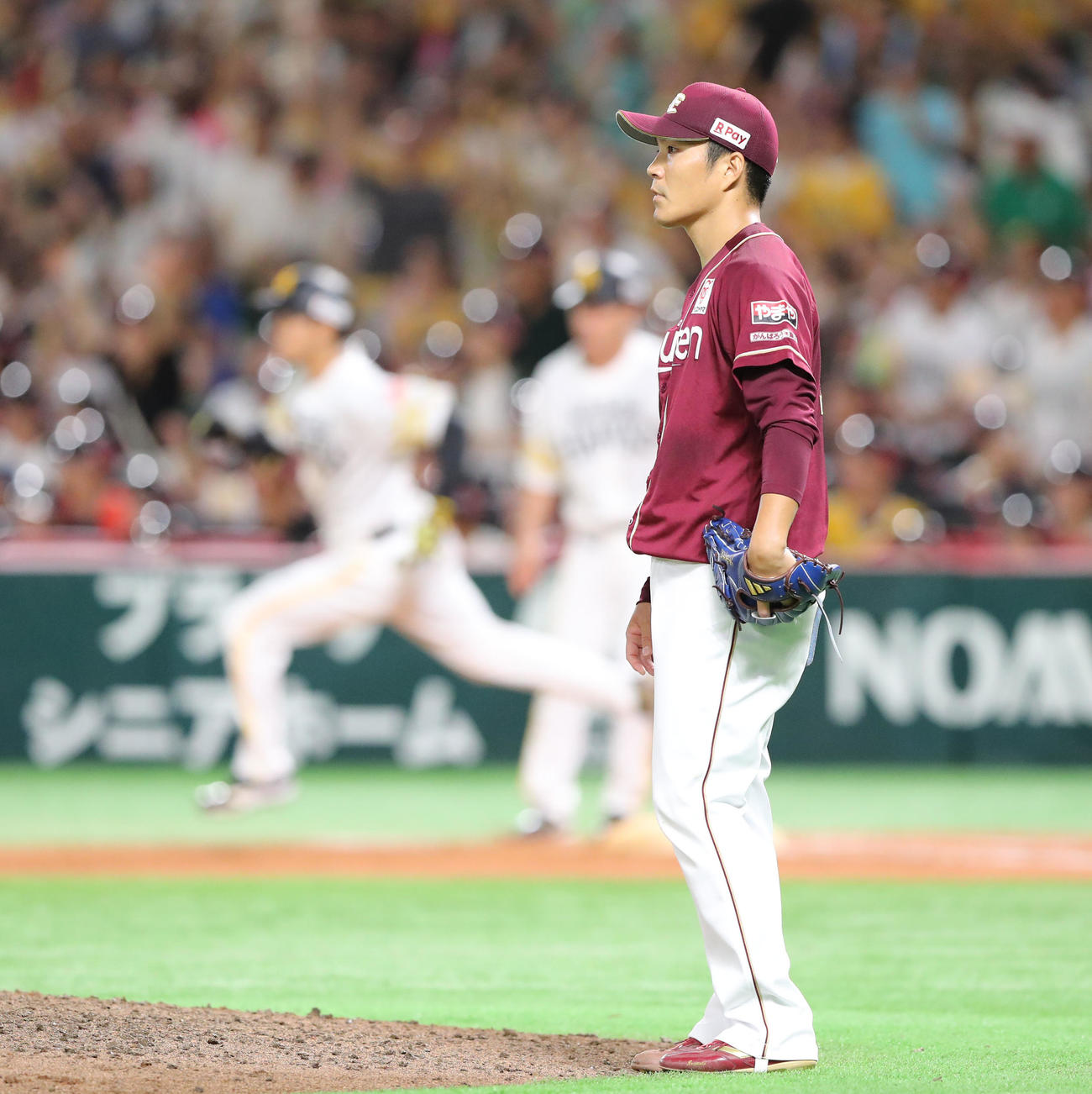 ソフトバンク対楽天　9回裏ソフトバンク2死一、二塁、柳町に左越えにサヨナラの2点適時三塁打を浴びた則本（撮影・鬼束羽瑠菜）