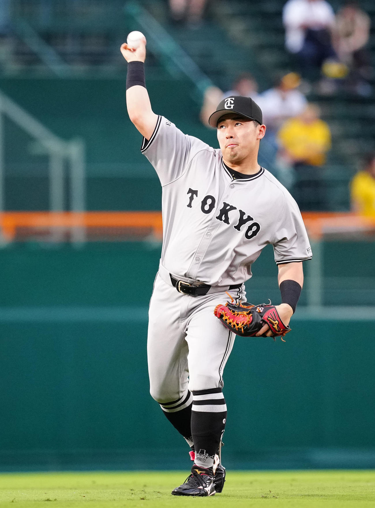 阪神対巨人　試合前、キャッチボールする巨人浅野（撮影・江口和貴）