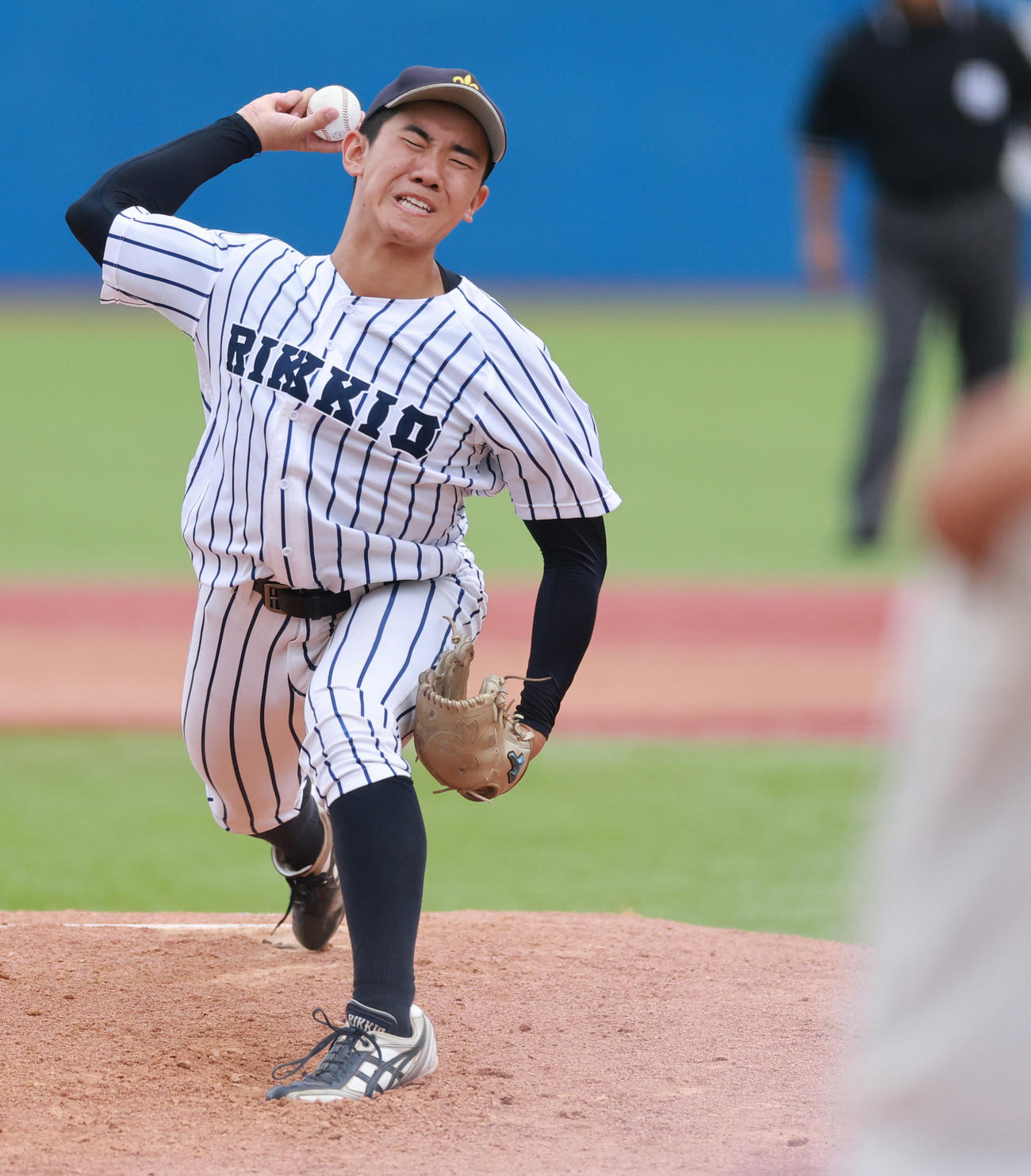 立大対法大　立大先発の大越（撮影・野上伸悟）