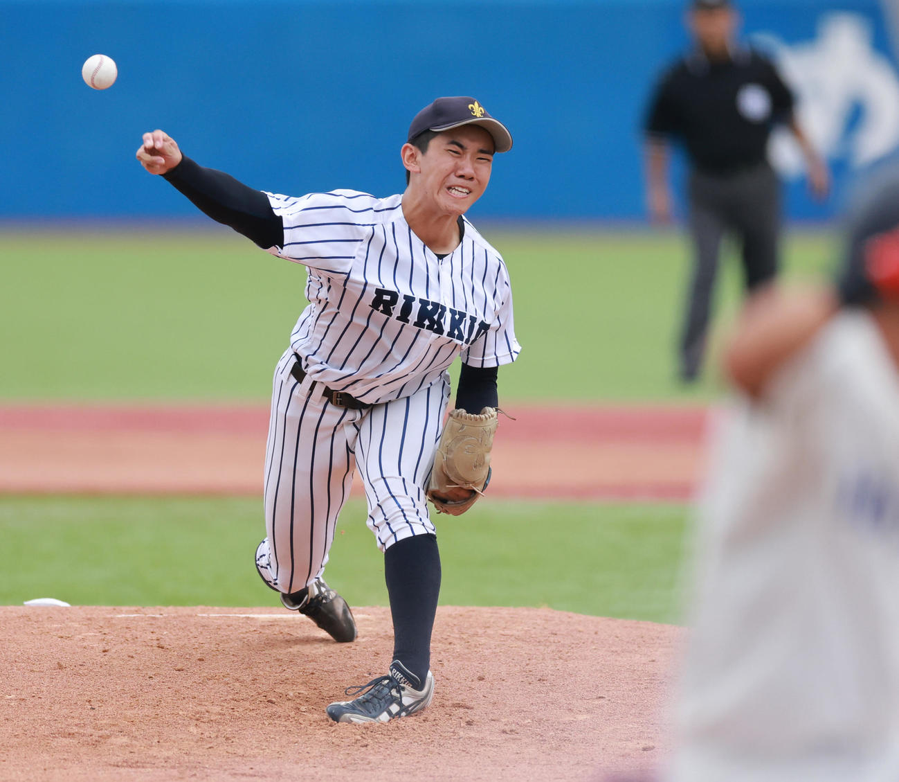 立大対法大　立大先発の大越（撮影・野上伸悟）
