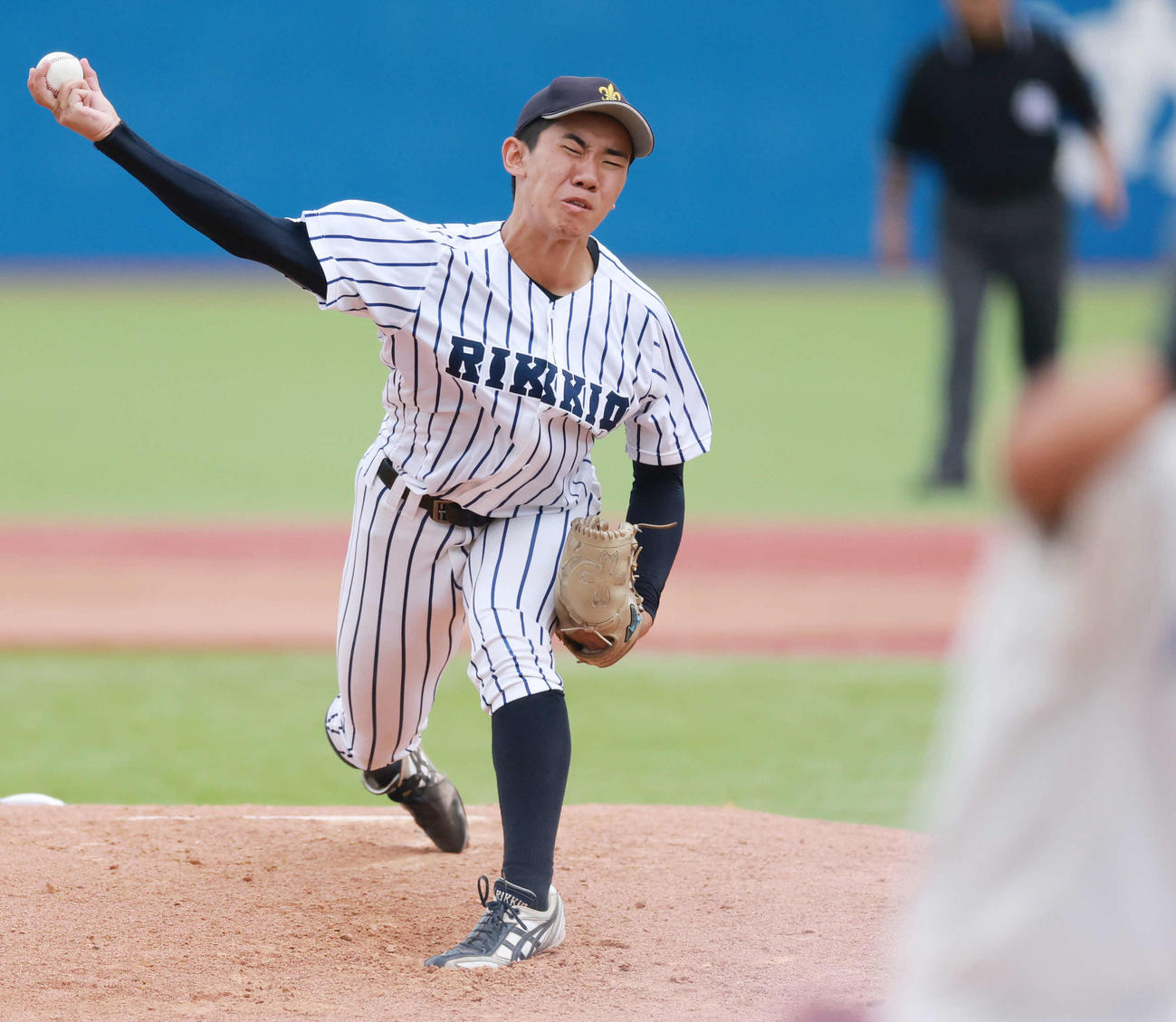 立大対法大　立大先発の大越（撮影・野上伸悟）