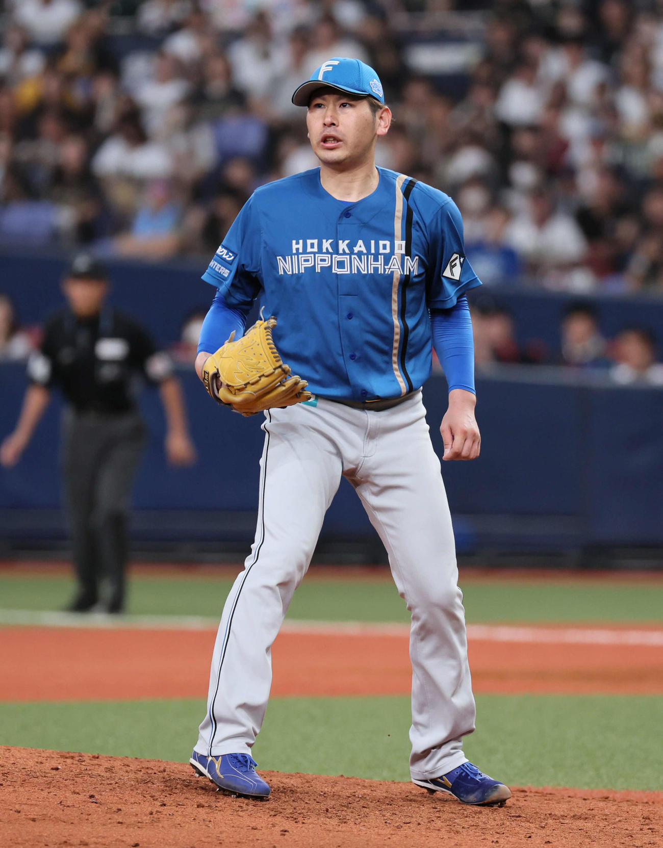 オリックス対日本ハム　7回裏オリックス2死二塁、加藤貴は西川に左前同点適時打を浴びる（撮影・宮崎幸一）