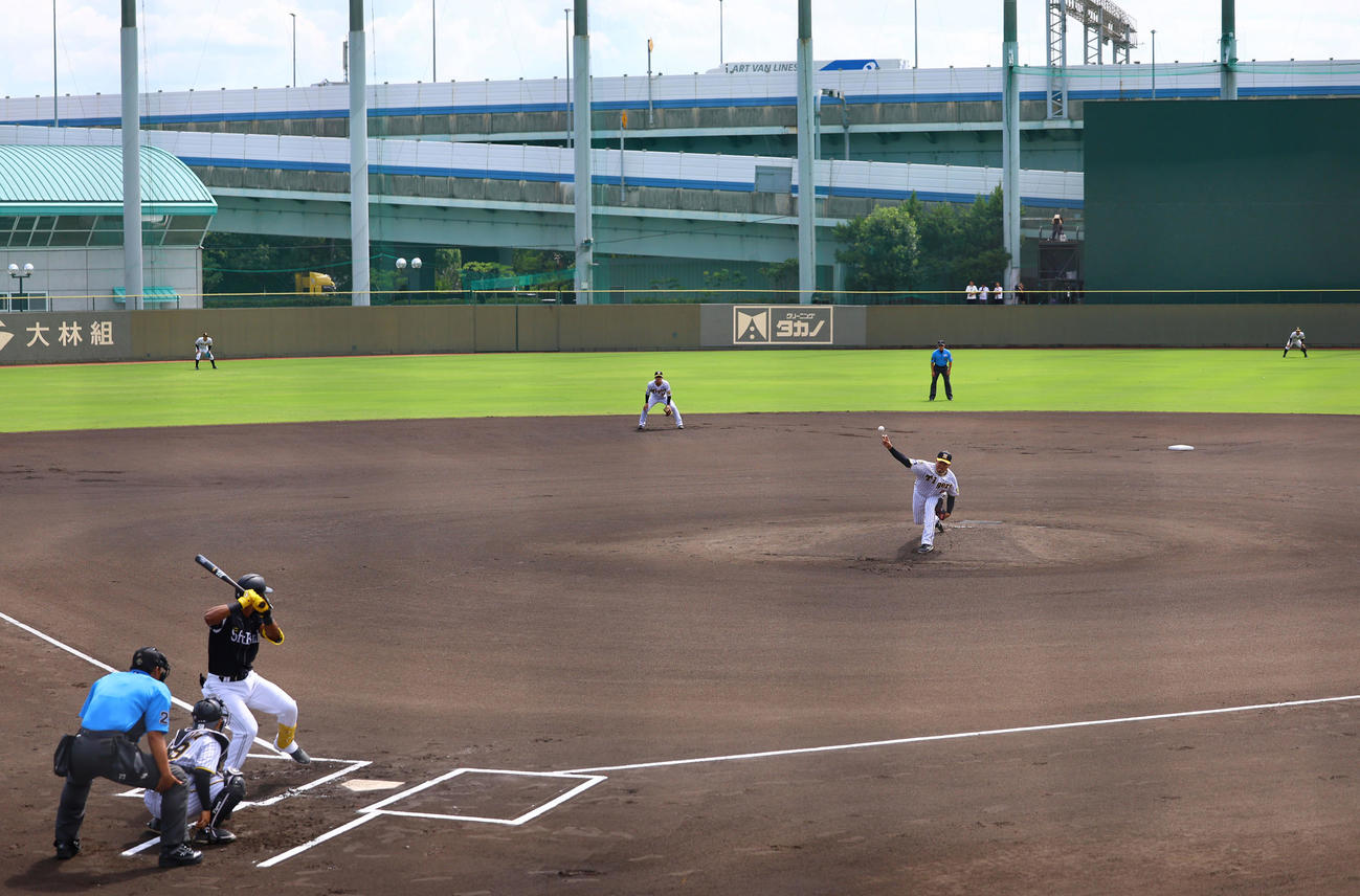 ウエスタンリーグ　阪神対ソフトバンク　現役最後の登板をした阪神秋山（撮影・藤尾明華）