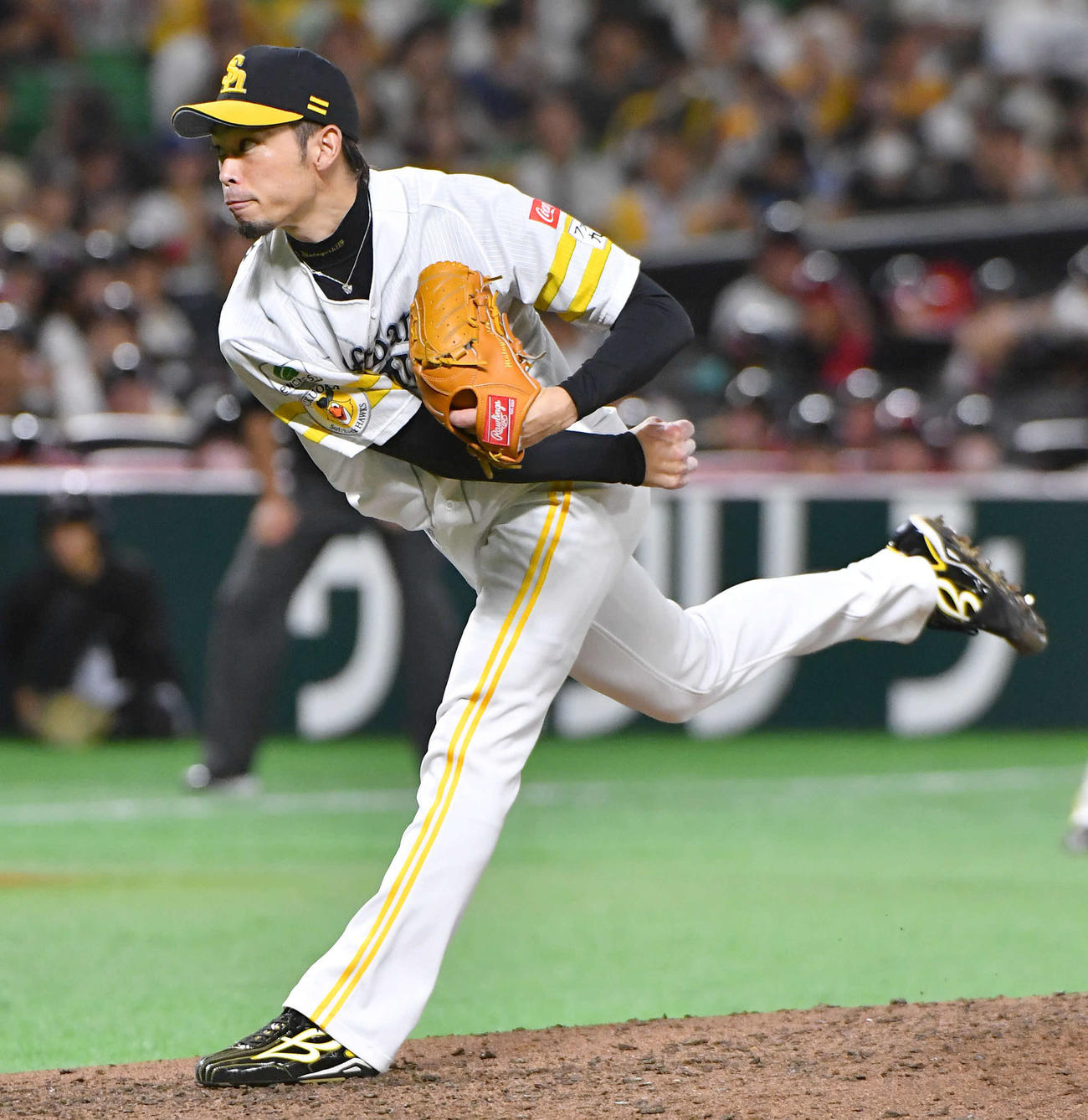 ソフトバンク対西武　7回表から登板した、ソフトバンク3番手の又吉（撮影・岩下翔太）
