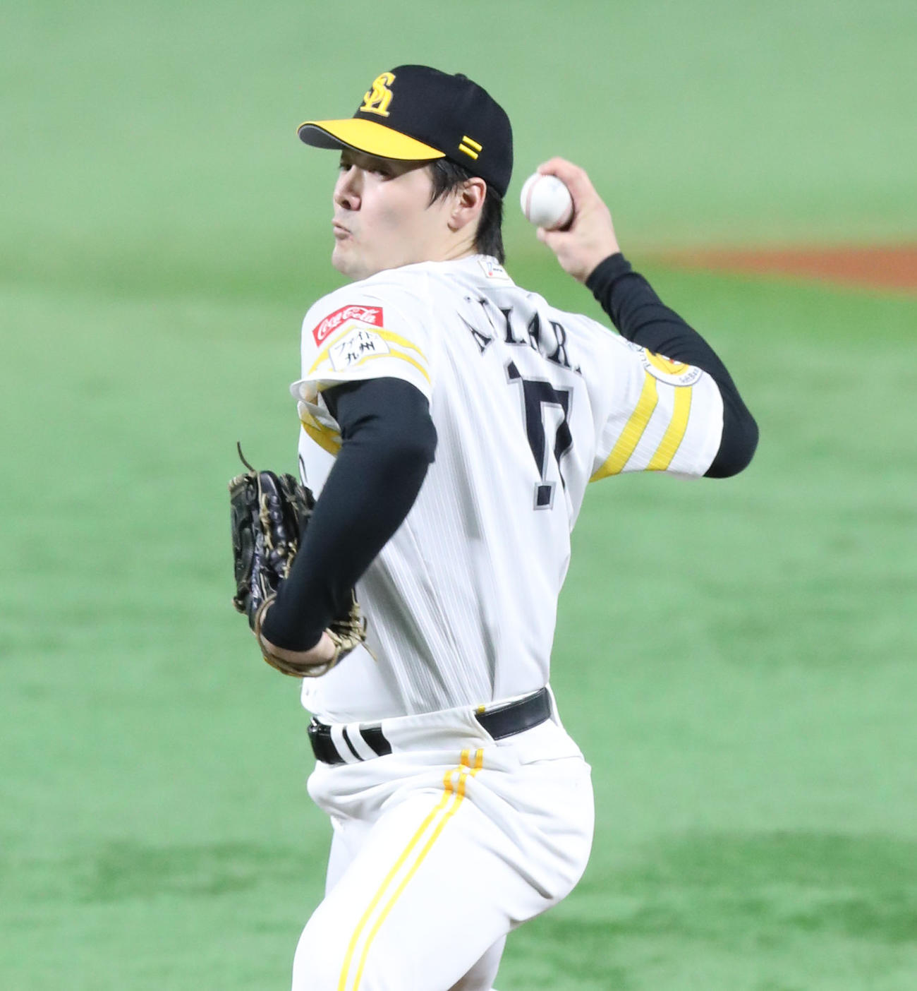 ソフトバンク対西武　ソフトバンク先発の有原（撮影・鬼束羽瑠菜）
