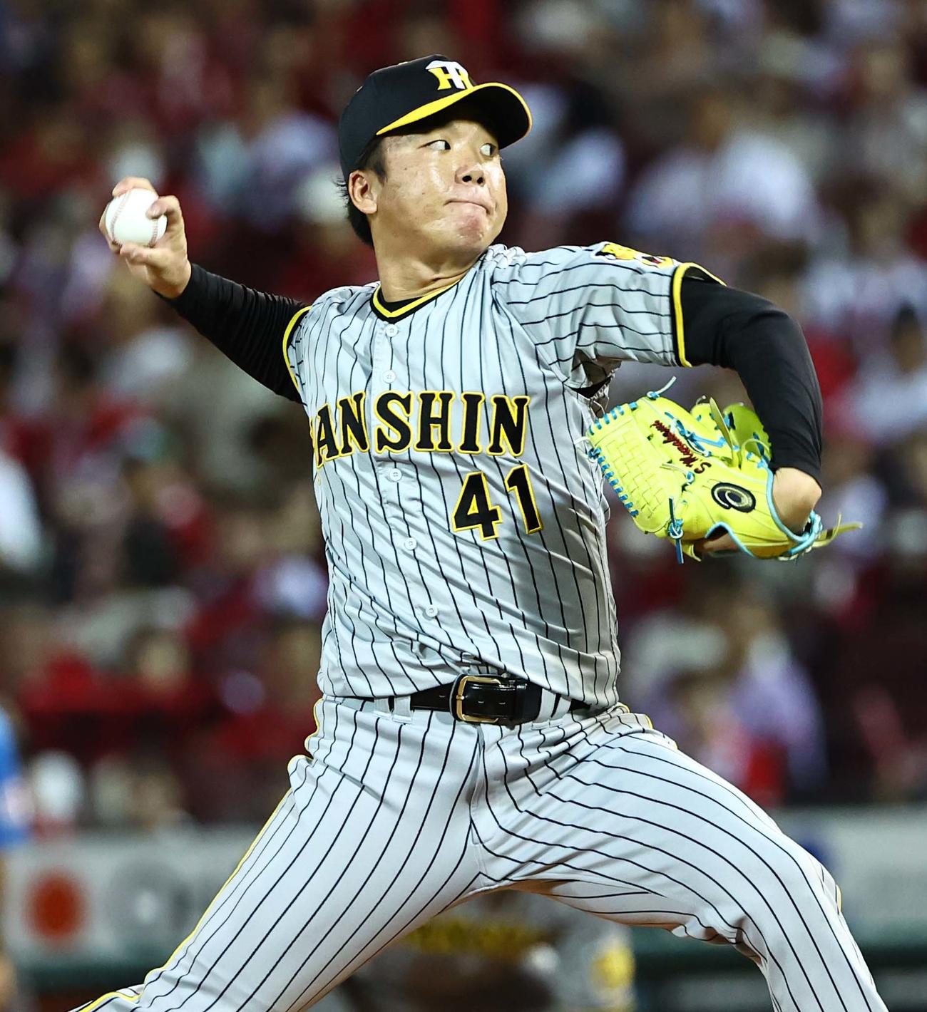 広島対阪神　阪神6番手で登板する村上（撮影・上田博志）