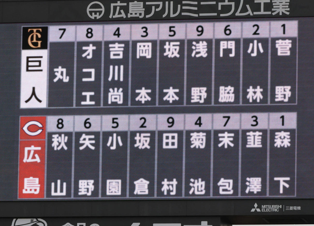 広島対巨人　両軍スタメン（撮影・加藤孝規）