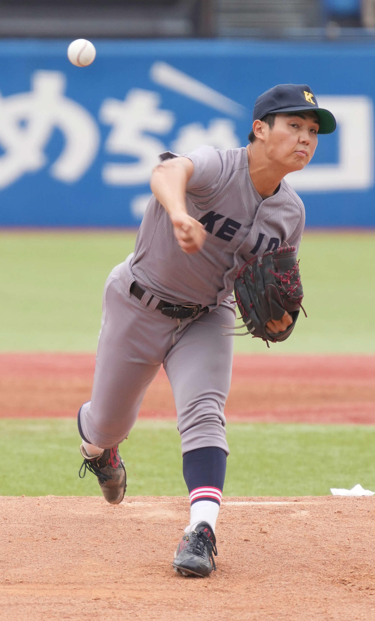 慶大対明大　慶大先発の広池（撮影・小沢裕）