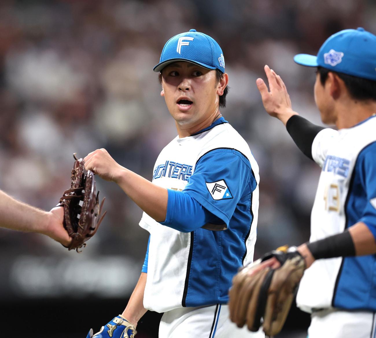 日本ハム対楽天　6回表、無失点に抑える河野（2024年9月20日撮影）