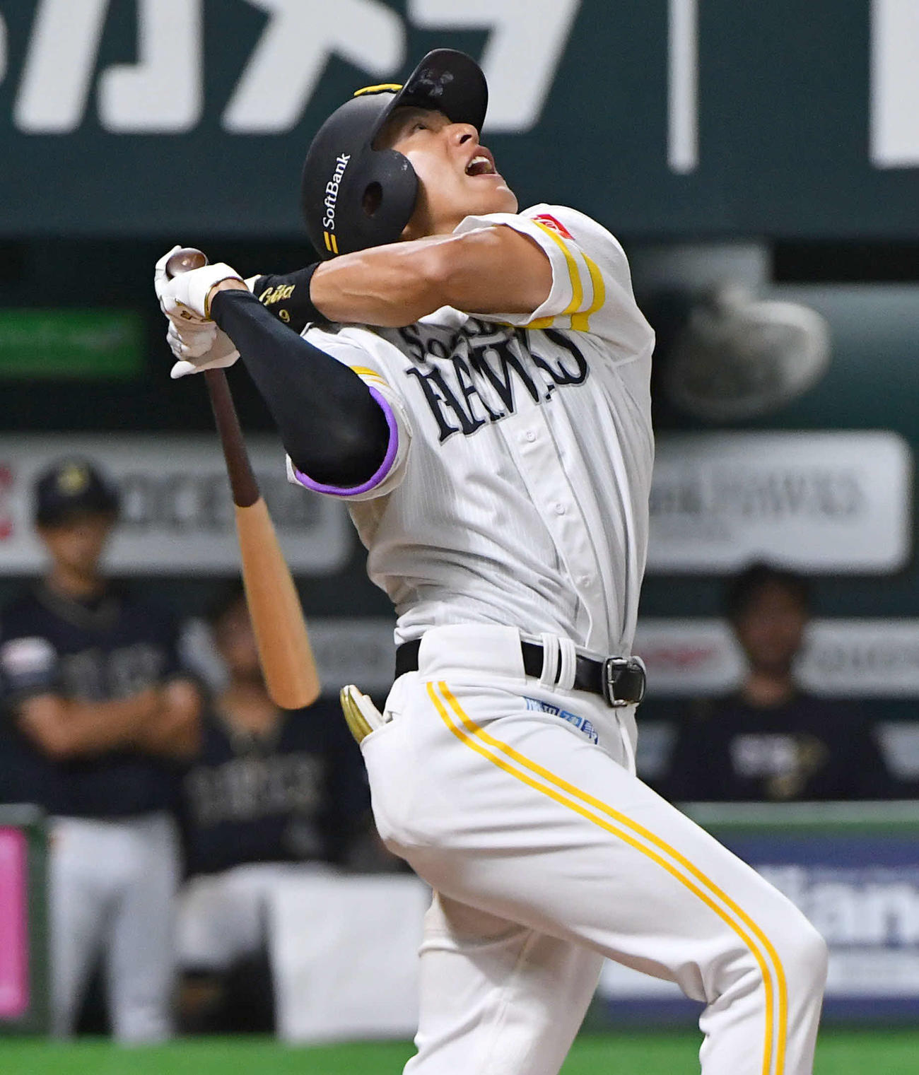 ソフトバンク対オリックス　6回裏ソフトバンク2死、三邪飛に倒れた柳田（撮影・岩下翔太）