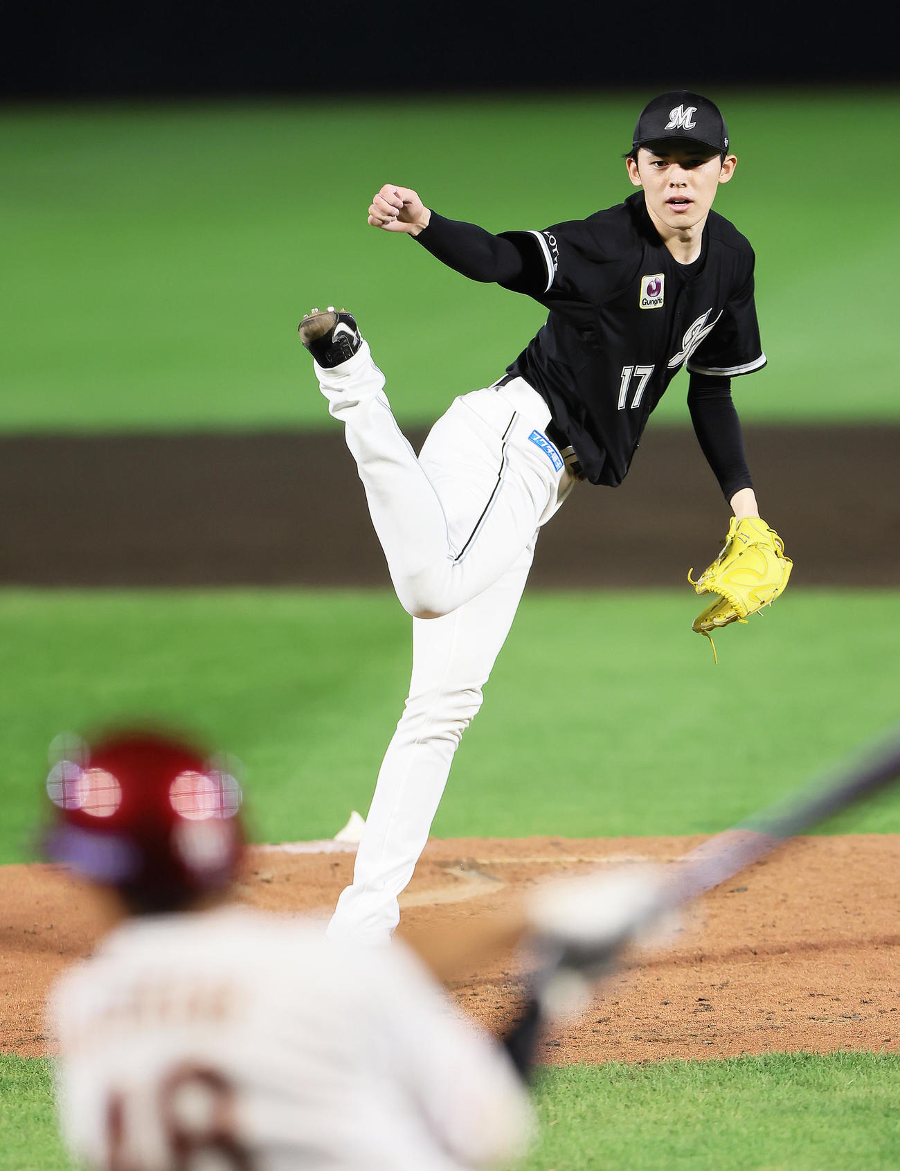 楽天対ロッテ　ロッテ先発の佐々木（撮影・足立雅史）